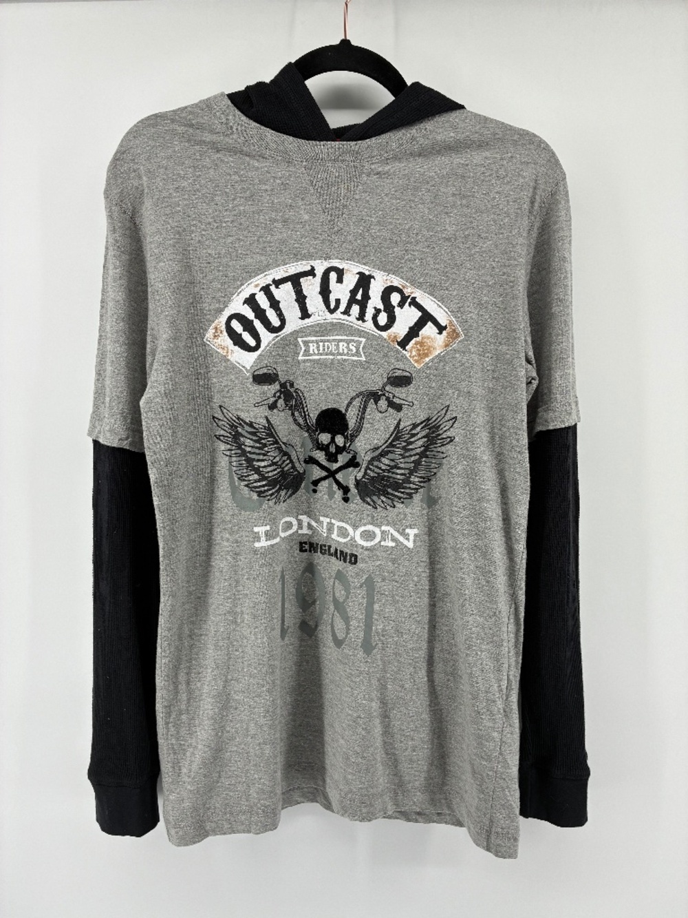 MASSIVE $10 SALE Outcast Riders London England Gray and Black Long Sleeve Tee
